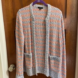 J. Crew Heather Gray and Coral Striped Cardigan
